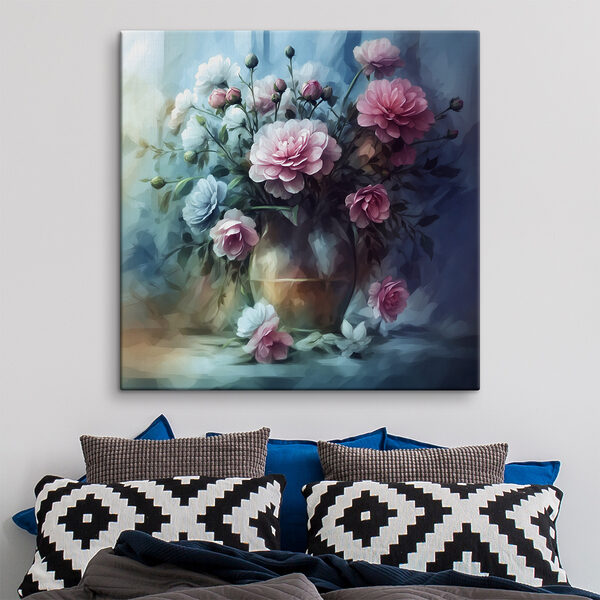 A painting of flowers in a vase A painting of flowers in a vase