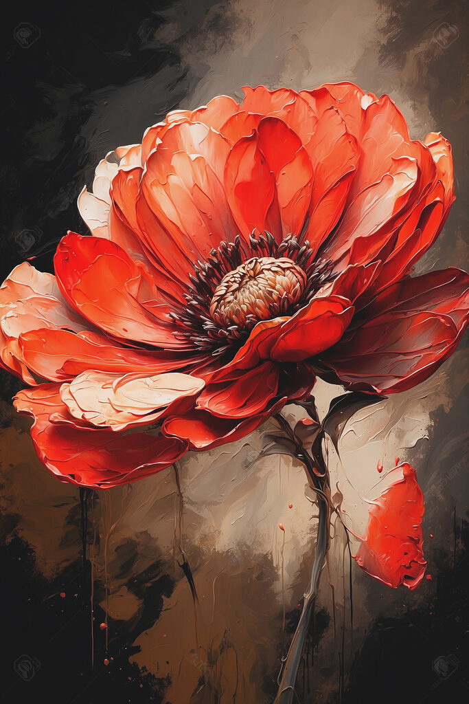 A painting of a red flower