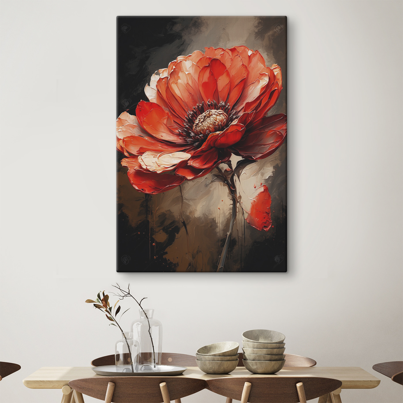 A painting of a red flower