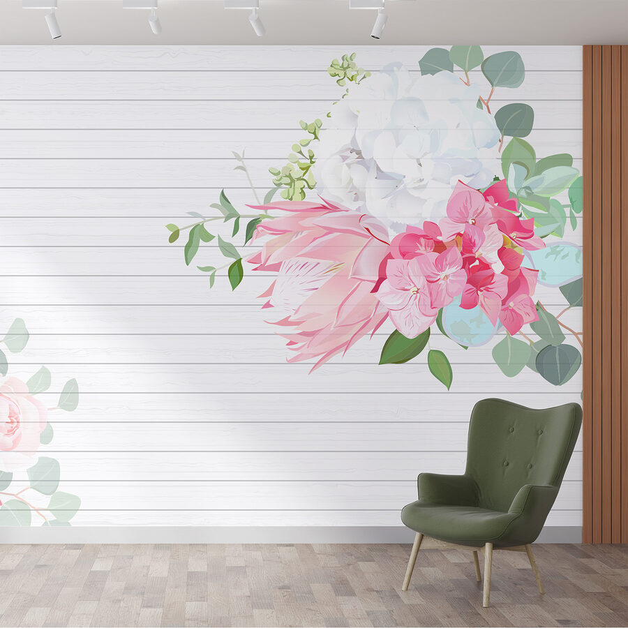 Fiori bianchi e rosa su sfondo bianco