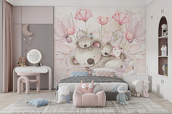 Illustrazione ad acquerello di una coppia di koala e di fiori Illustrazione ad acquerello di una coppia di koala e di fiori
