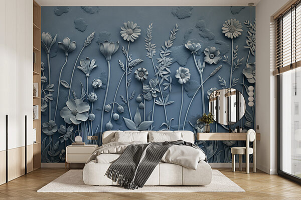 Un muro grigio con fiori e foglie Un muro grigio con fiori e foglie