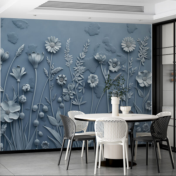 Un muro grigio con fiori e foglie Un muro grigio con fiori e foglie