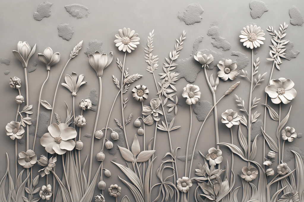 Un'arte da parete con fiori e piante Un'arte da parete con fiori e piante
