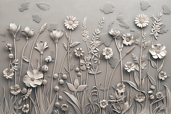 Un'arte da parete con fiori e piante Un'arte da parete con fiori e piante