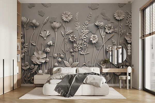 Un'arte da parete con fiori e piante Un'arte da parete con fiori e piante