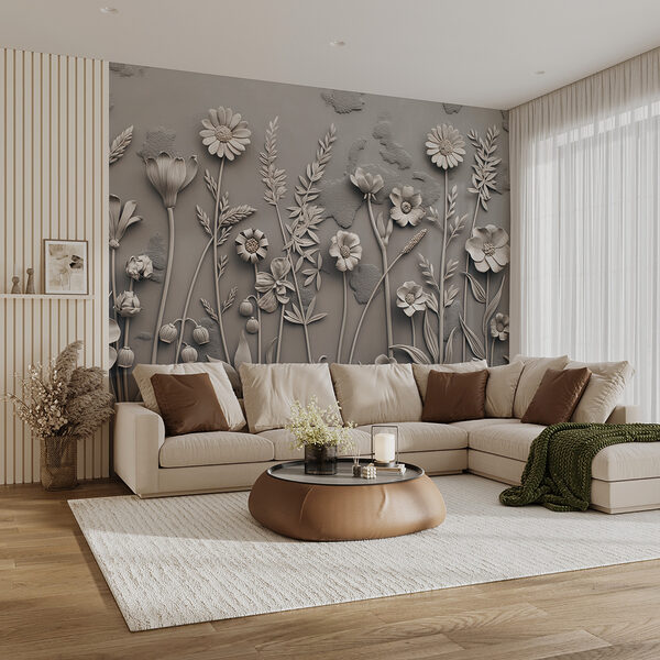 Un'arte da parete con fiori e piante Un'arte da parete con fiori e piante
