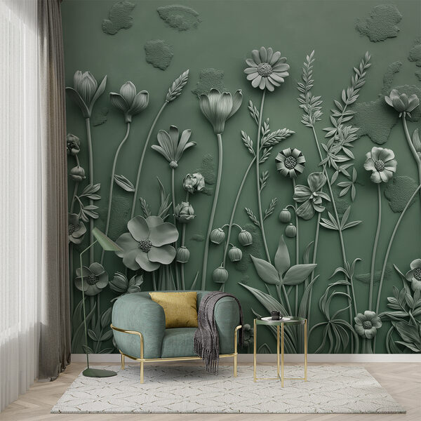 Una scultura grigia di fiori e piante Una scultura grigia di fiori e piante