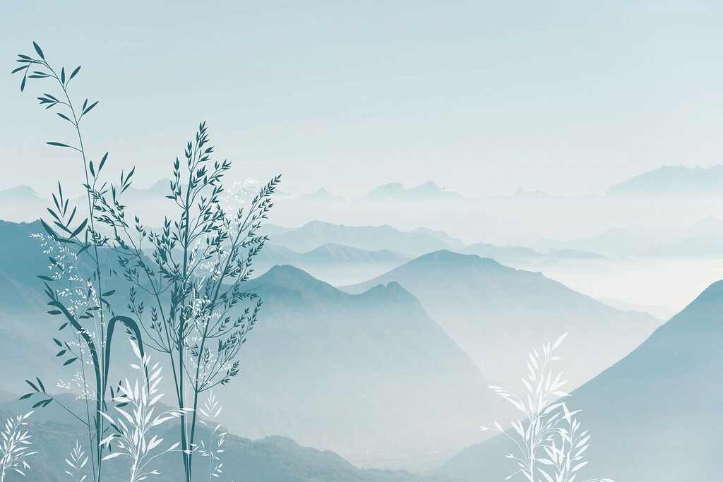 Un paesaggio con montagne e alberi Un paesaggio con montagne e alberi