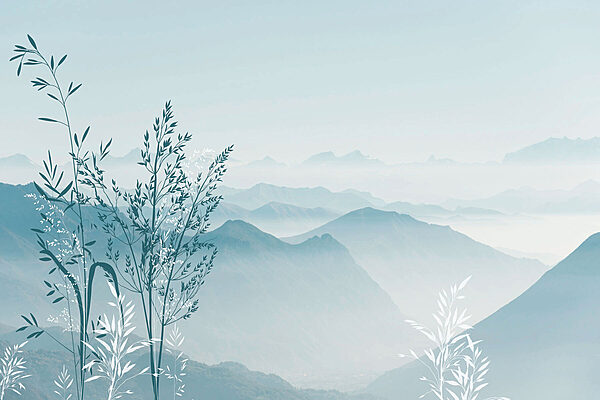 Un paesaggio con montagne e alberi Un paesaggio con montagne e alberi