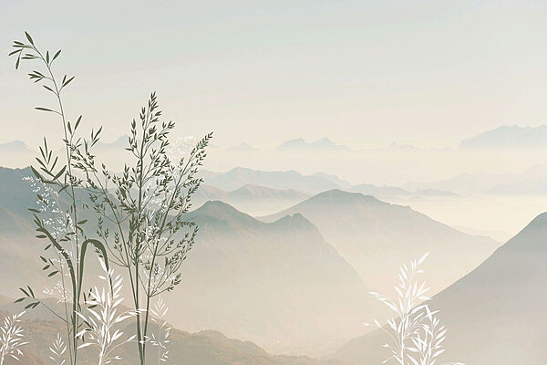 Un paesaggio con montagne e alberi Un paesaggio con montagne e alberi