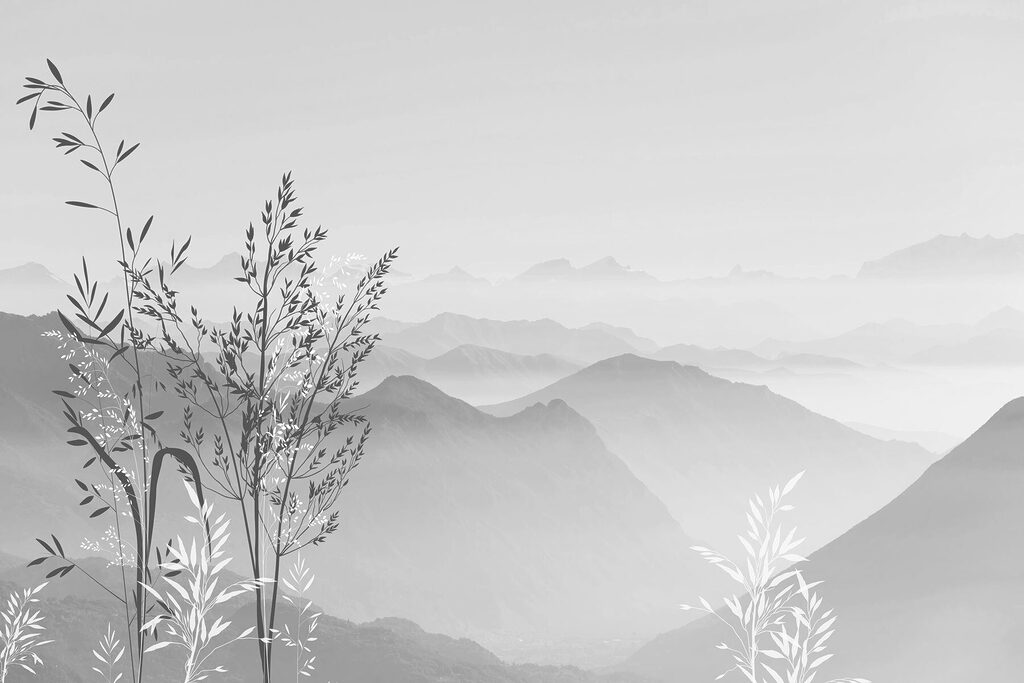 Un paesaggio con montagne e piante Un paesaggio con montagne e piante