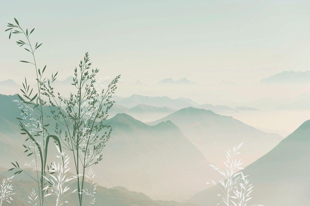 Un paesaggio con montagne e alberi Un paesaggio con montagne e alberi