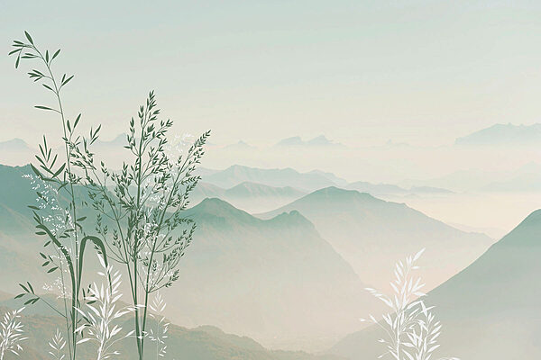 Un paesaggio con montagne e alberi Un paesaggio con montagne e alberi
