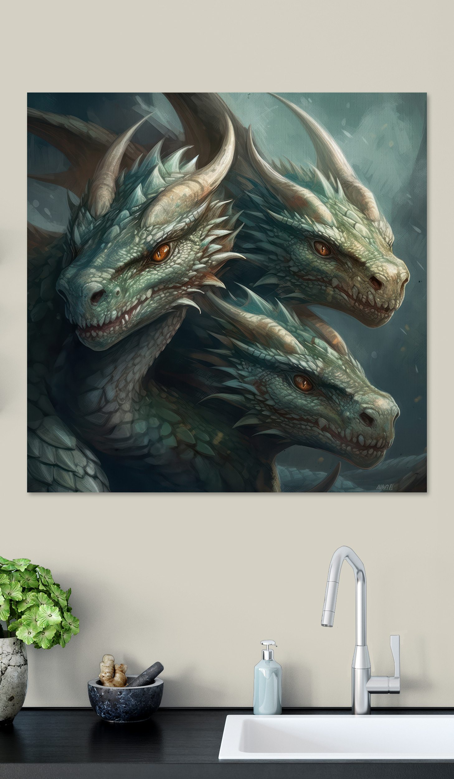 A group of dragons with sharp pointed horns