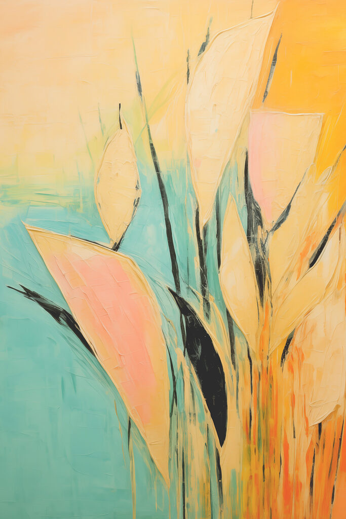 A painting of leaves and stems
