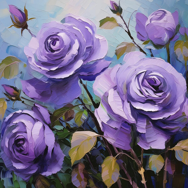 A painting of purple roses