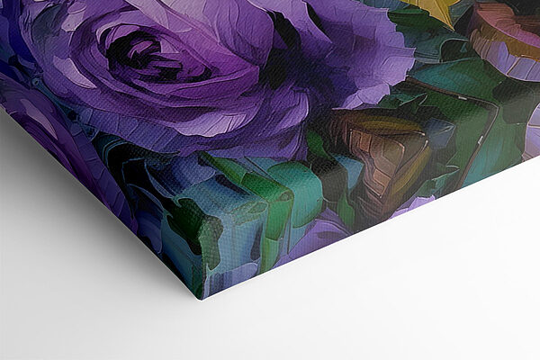 A painting of purple roses