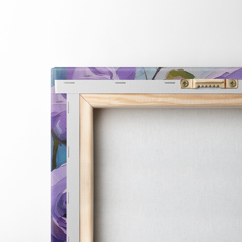 A painting of purple roses