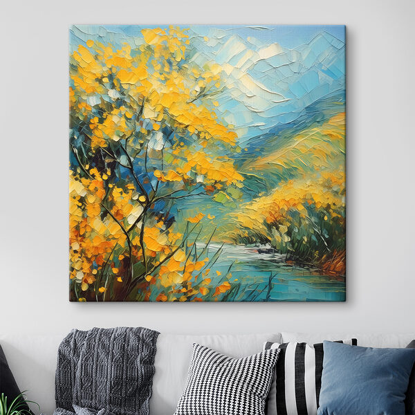 Quadri Un dipinto raffigurante un fiume con fiori gialli (COD: s39415) Quadri Quadri Un dipinto raffigurante un fiume con fiori gialli (COD: s39415)
