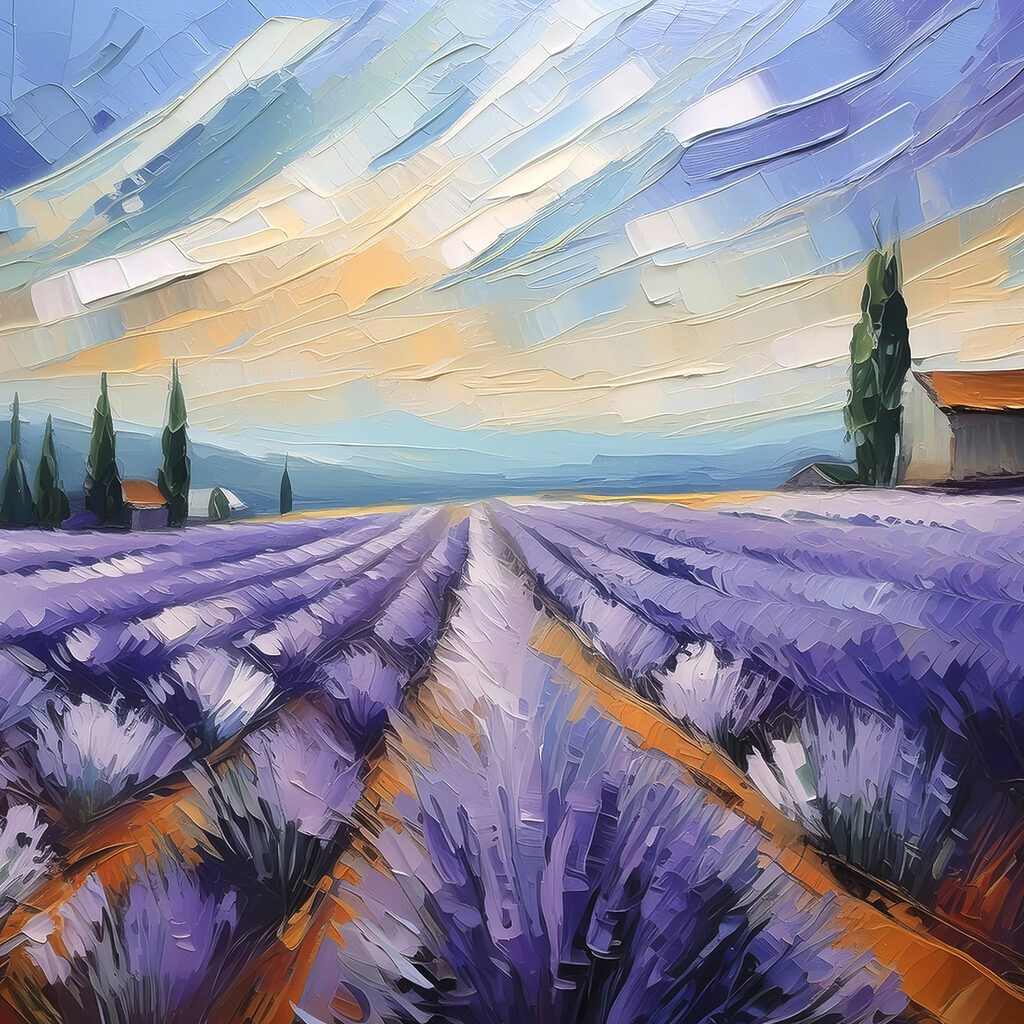 A painting of a lavender field