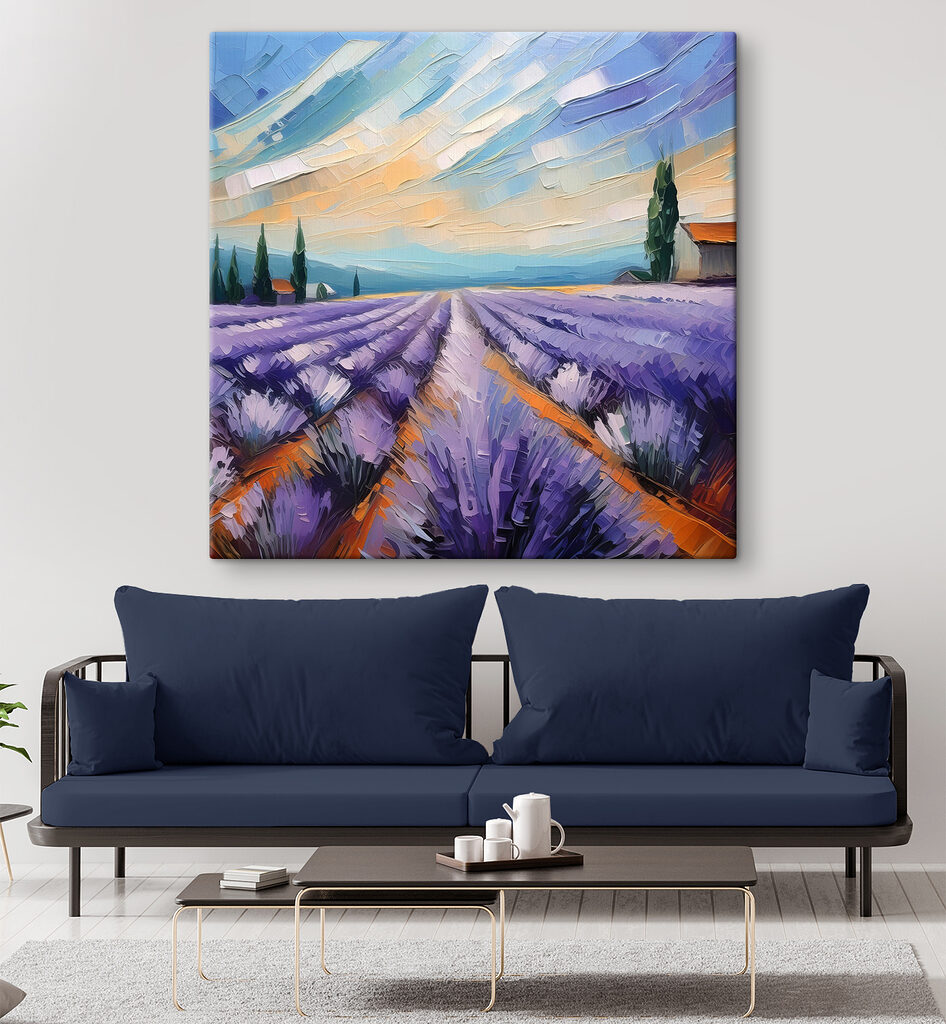 A painting of a lavender field