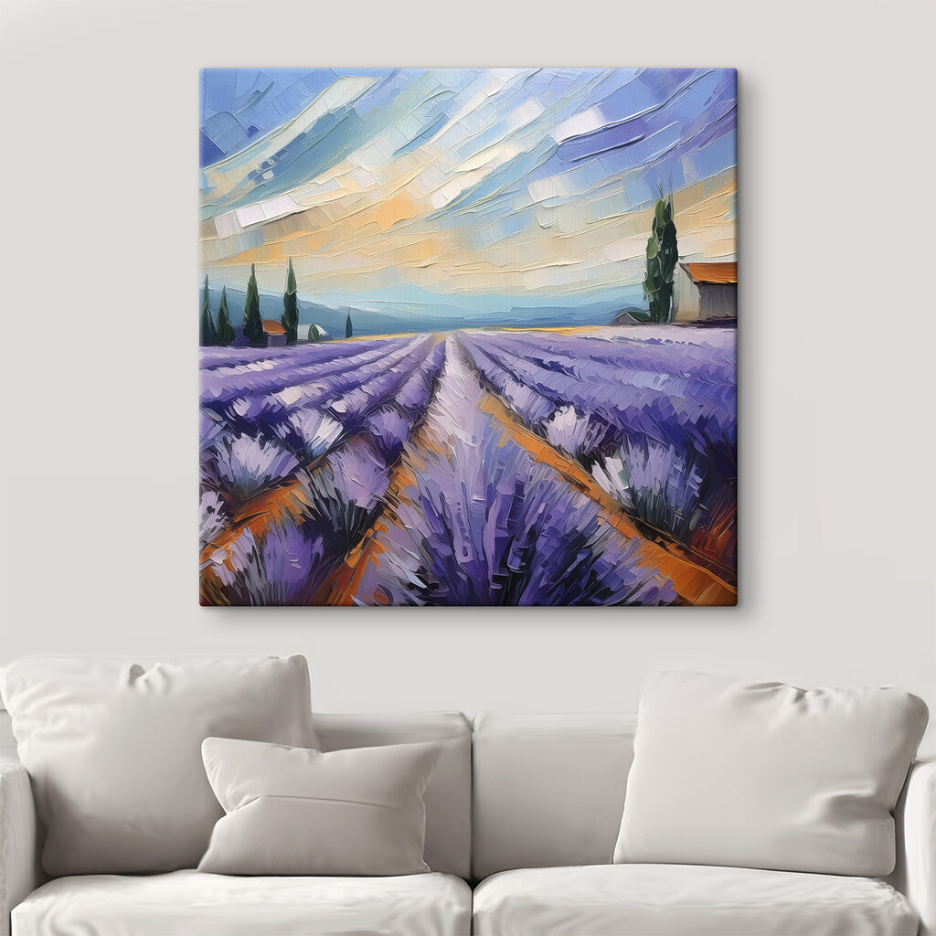 A painting of a lavender field