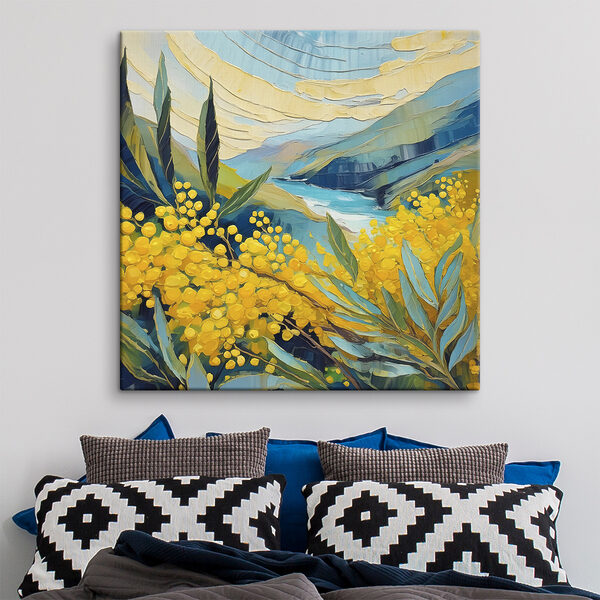 Quadri Un dipinto con fiori gialli e montagne blu (COD: s39418) Quadri Quadri Un dipinto con fiori gialli e montagne blu (COD: s39418)