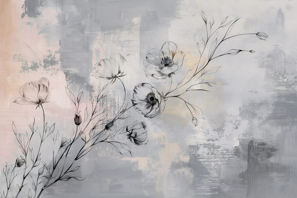 Un disegno di fiori su sfondo grigio Un disegno di fiori su sfondo grigio