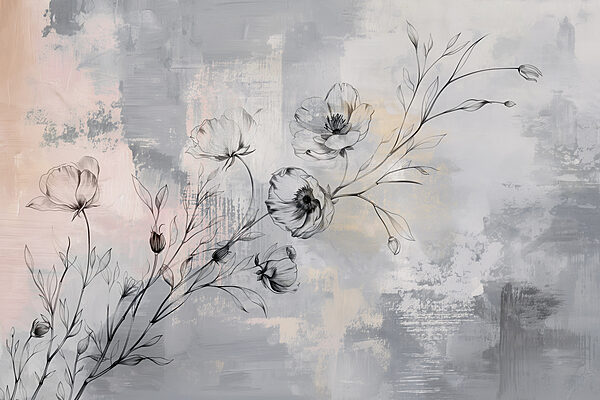 Un disegno di fiori su sfondo grigio Un disegno di fiori su sfondo grigio