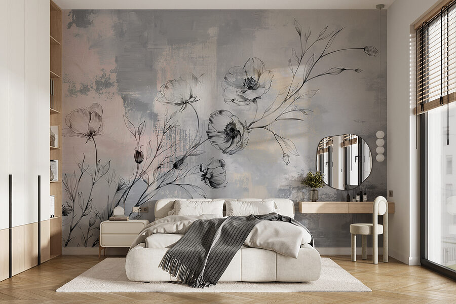 Un disegno di fiori su sfondo grigio