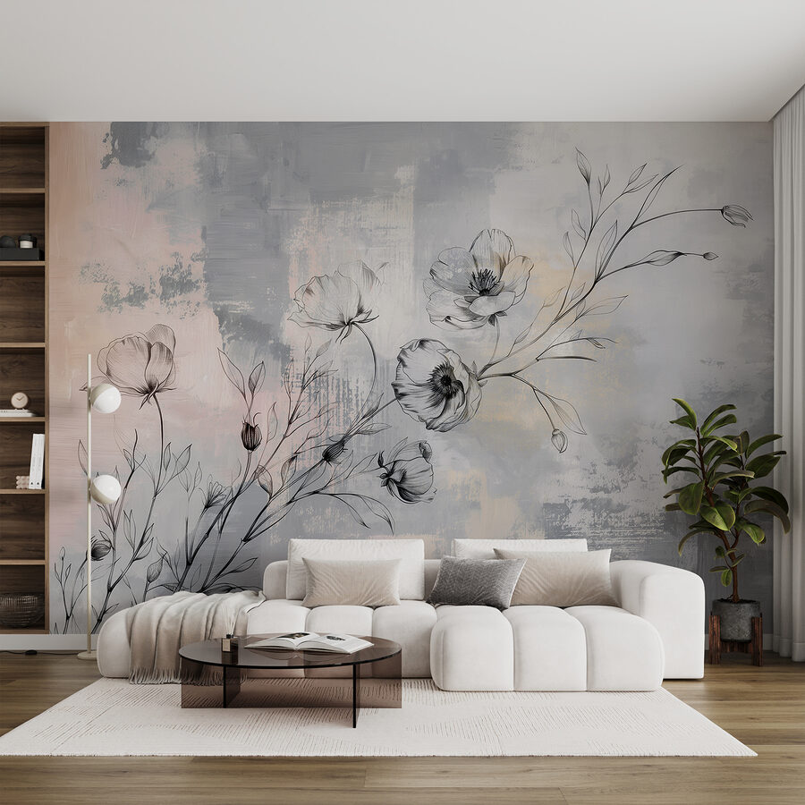 Un disegno di fiori su sfondo grigio