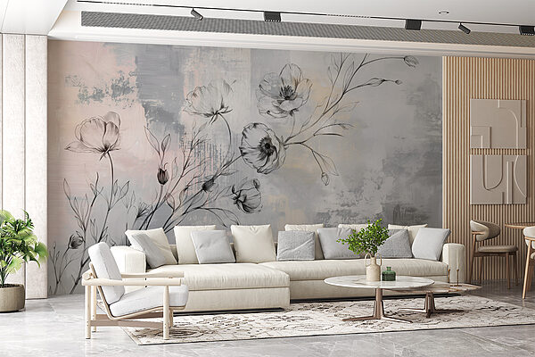 Un disegno di fiori su sfondo grigio Un disegno di fiori su sfondo grigio