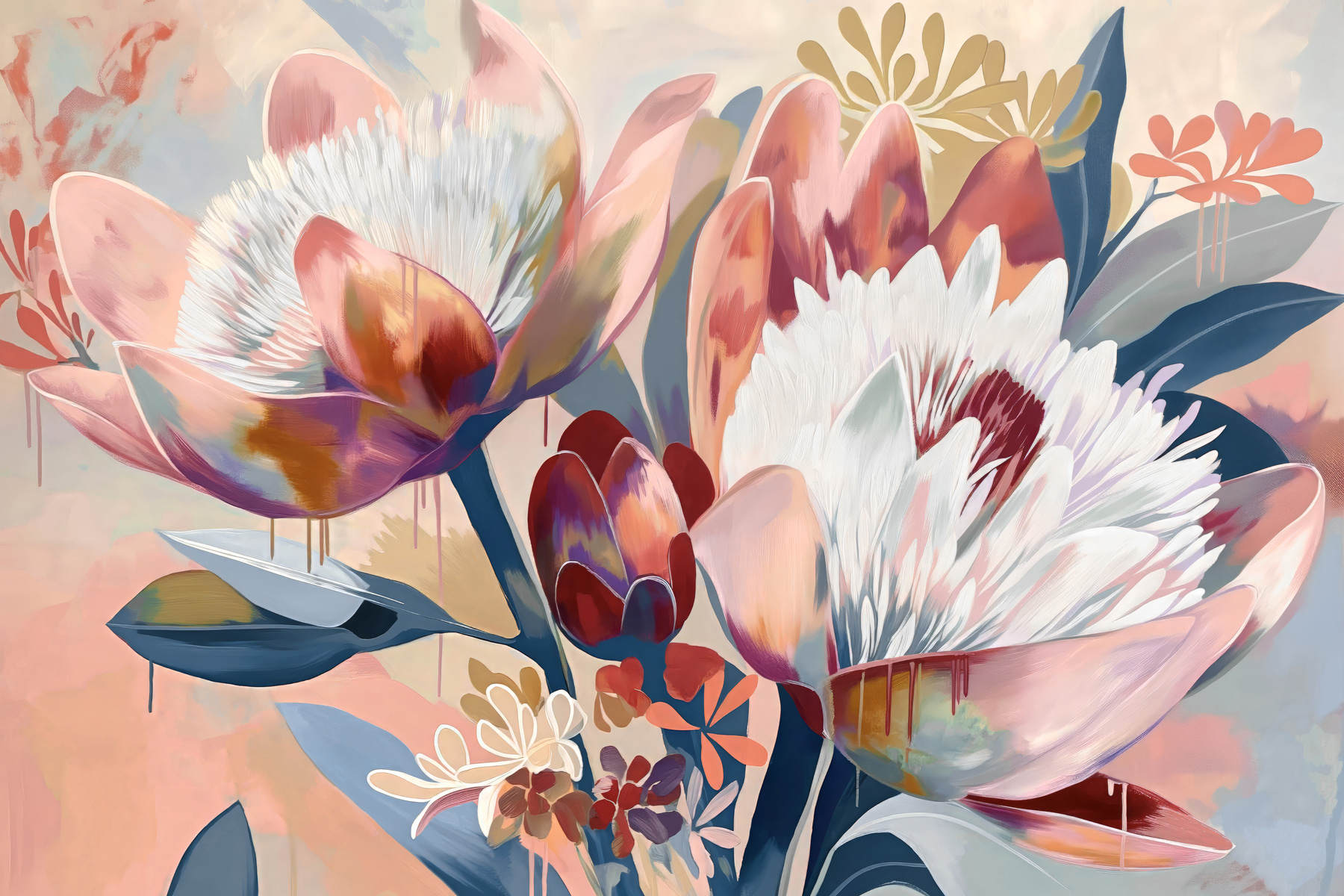 A painting of flowers on a surface A painting of flowers on a surface