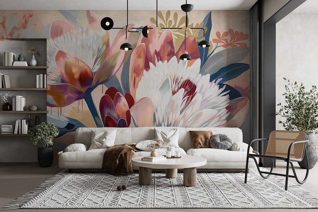 A painting of flowers on a surface A painting of flowers on a surface