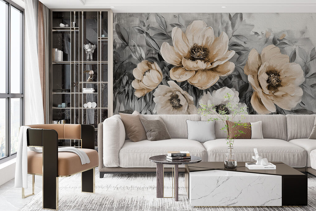 A painting of flowers on a white background