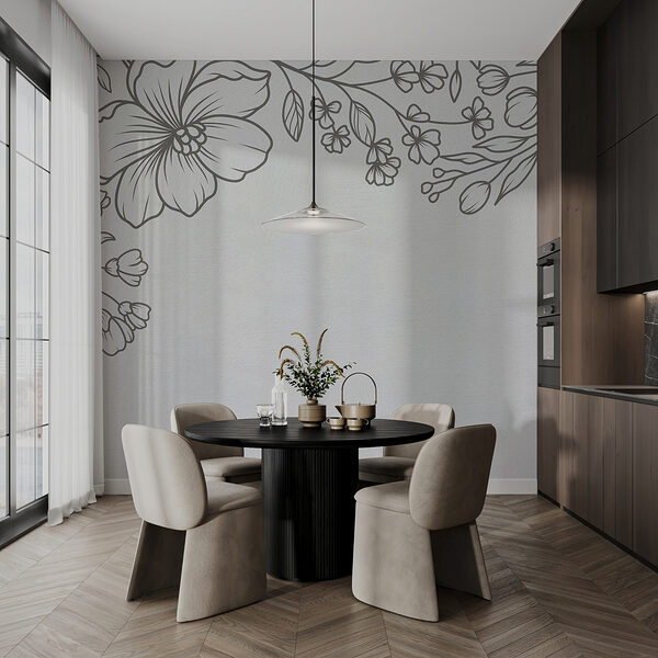 Uno sfondo bianco con fiori bianchi e neri Uno sfondo bianco con fiori bianchi e neri