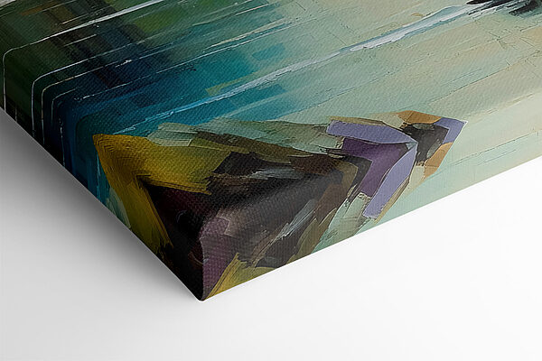 A painting of boats on a lake A painting of boats on a lake