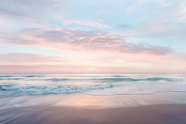 Una spiaggia con le onde e un cielo rosa Una spiaggia con le onde e un cielo rosa