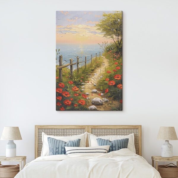 Quadri Quadri Un sentiero che conduce a una spiaggia con fiori rossi (COD: s39201)