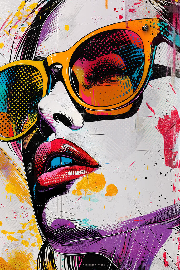 A painting of a woman wearing sunglasses