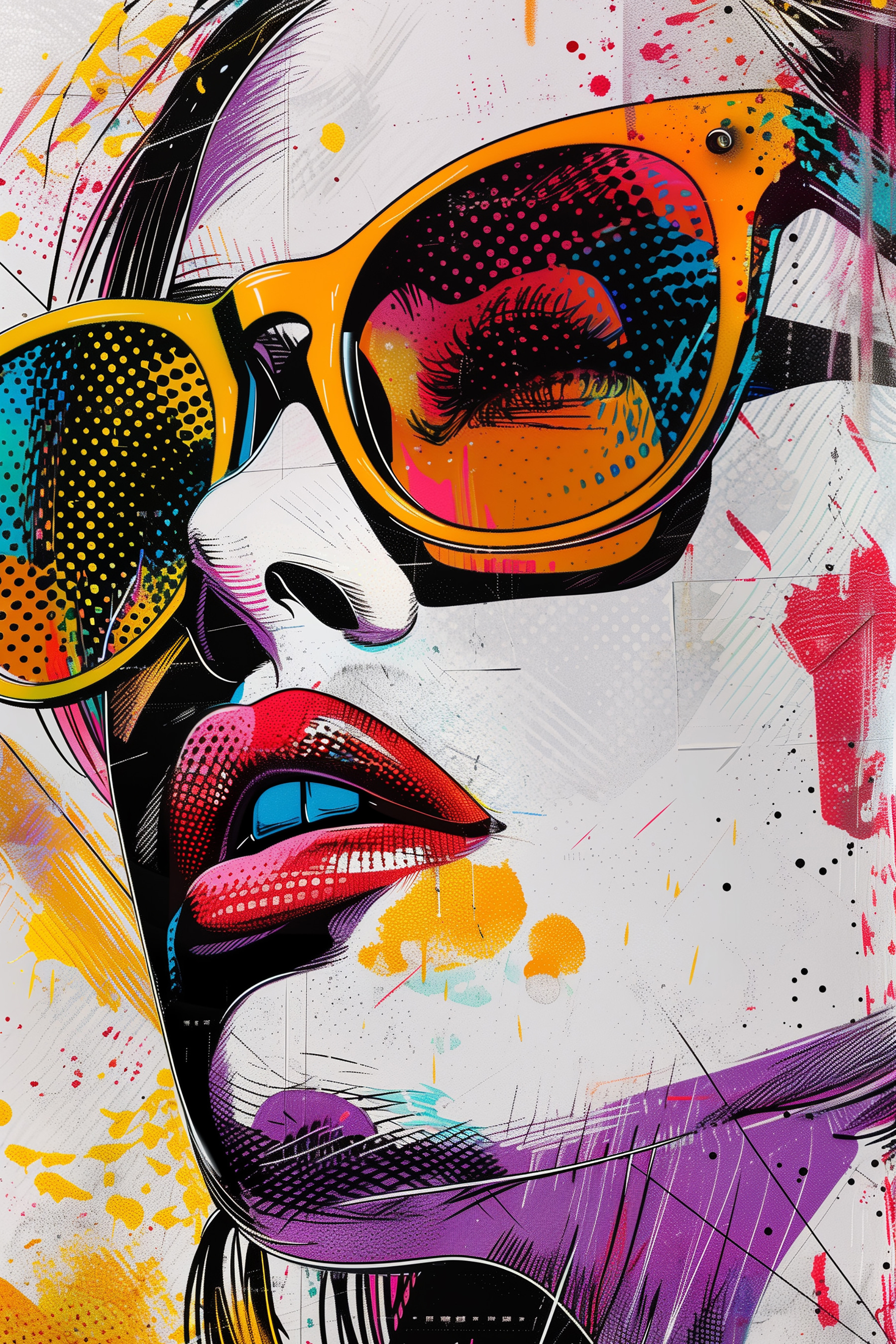 A painting of a woman wearing sunglasses