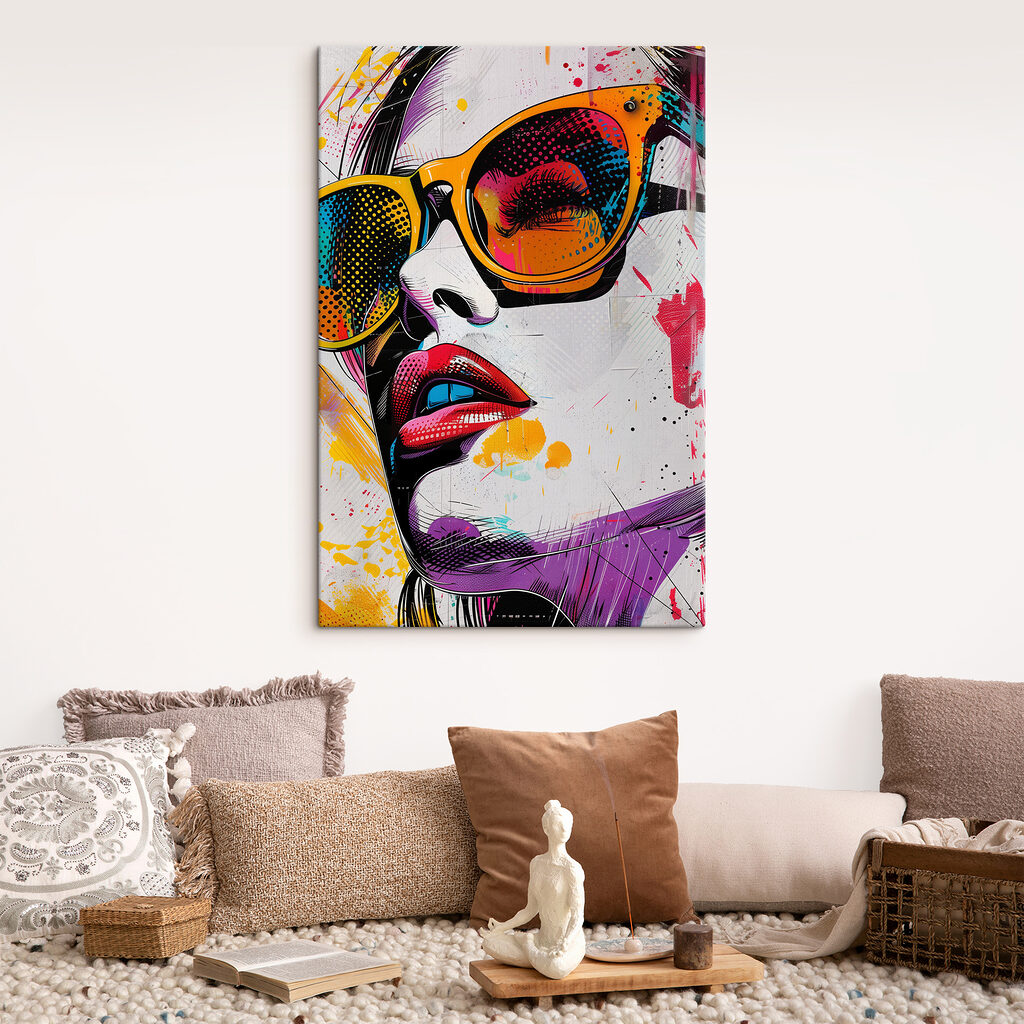 A painting of a woman wearing sunglasses