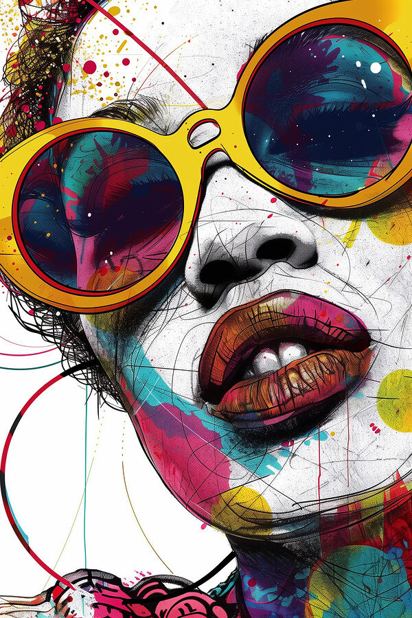 A woman wearing yellow sunglasses