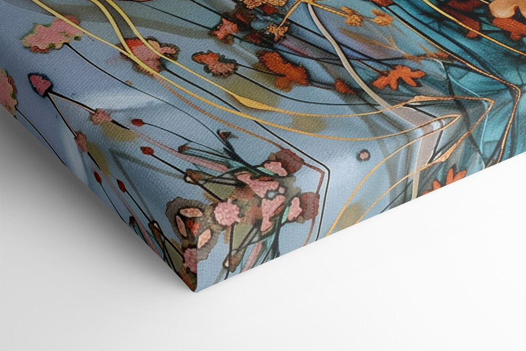 A painting of flowers on a blue background