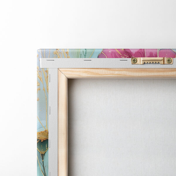 A painting of flowers on a blue background