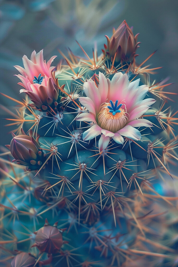 A cactus with pink flowers