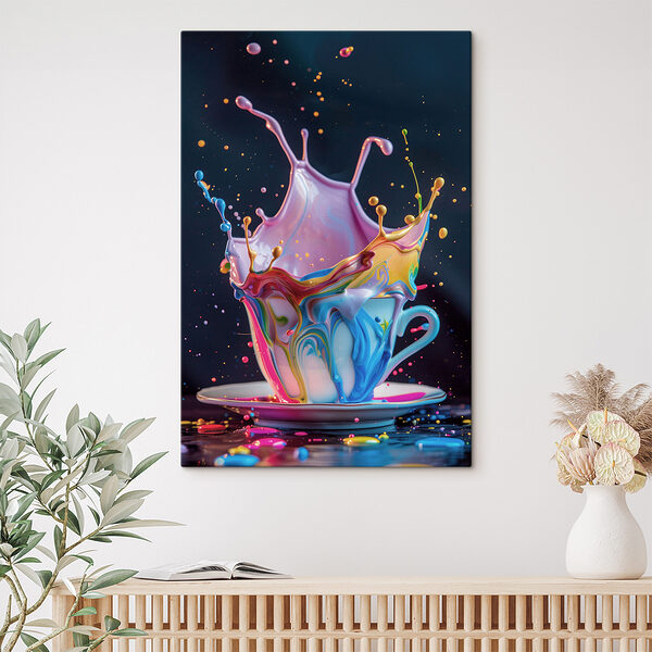 A colorful liquid splashing into a cup