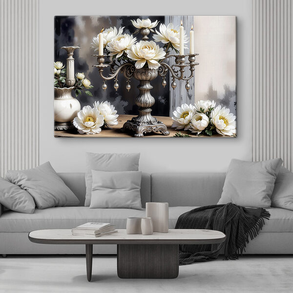Quadri Quadri Un candelabro d'argento con fiori bianchi (COD: s39384)