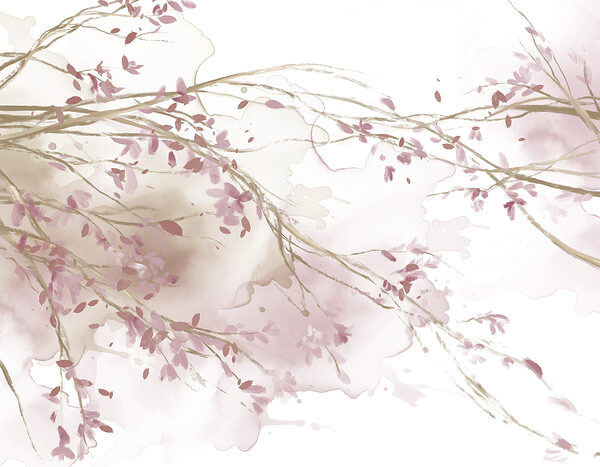 Acquerello di un ramo d'albero con fiori rosa Acquerello di un ramo d'albero con fiori rosa